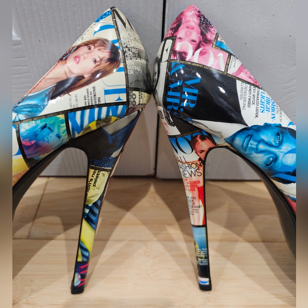 Unique Liliana Magazine Vogue Multi Color Print Platform High Heels Pumps Shoe 9 - Picture 8 of 11